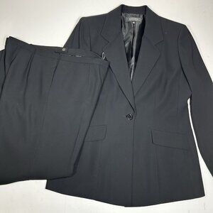 Vtg Kasper Womens Black 2pc Pants Suit Blazer & Pants Lined Flat Front Sz 16